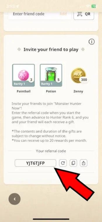 referral code monster hunter now game
